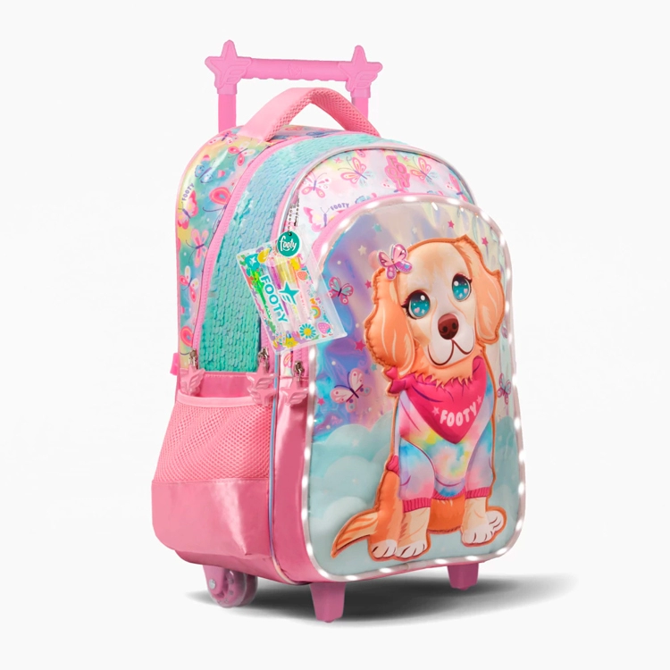 Mochila Escolar Footy 2026 Doggie Love Rosa con Led y Carro Art.F26421